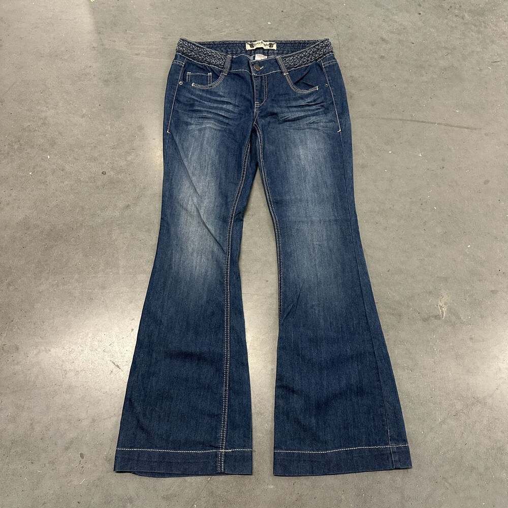 Free Style Revolution Women's Blue Denim Braided Waist Flare Jeans Size 11